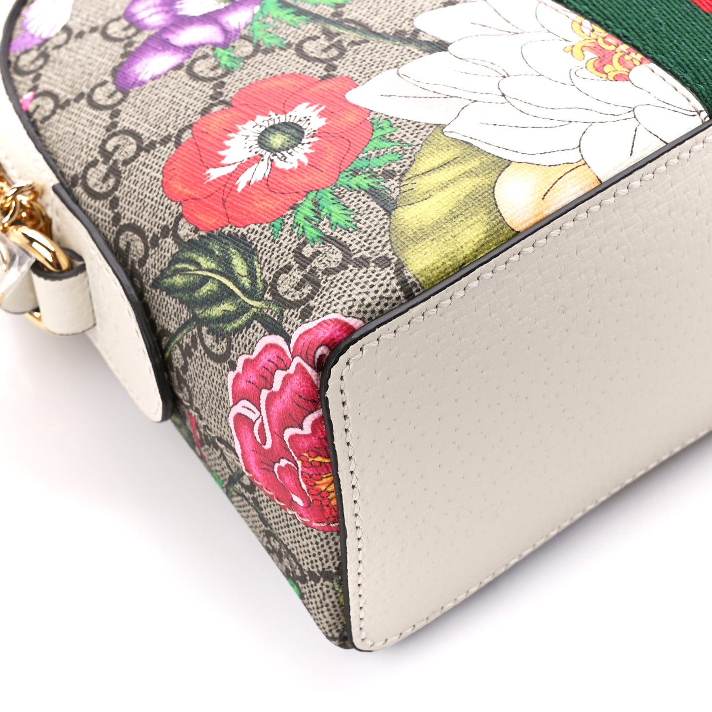 GG Supreme Monogram Flora Web GG Small Ophidia Dome Shoulder Bag White