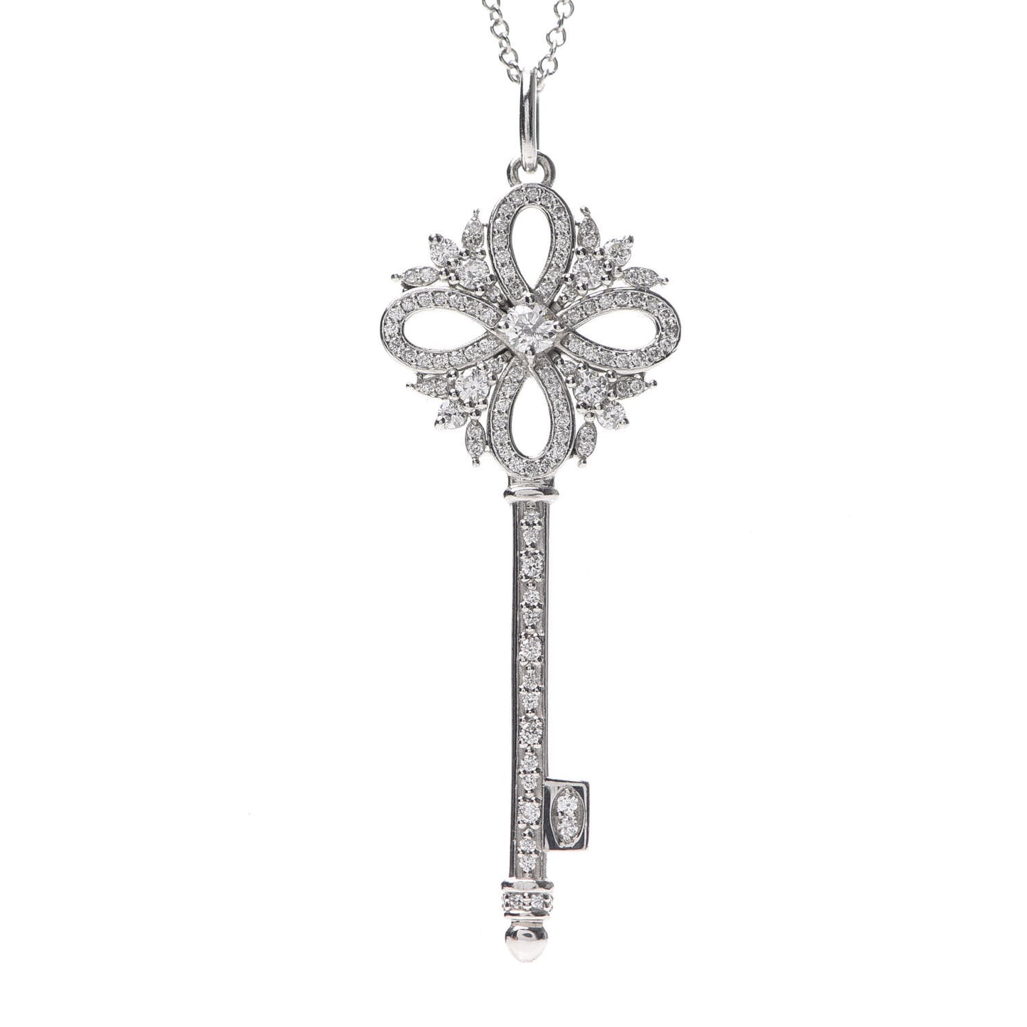 Platinum Diamond Victoria Key Pendant Necklace