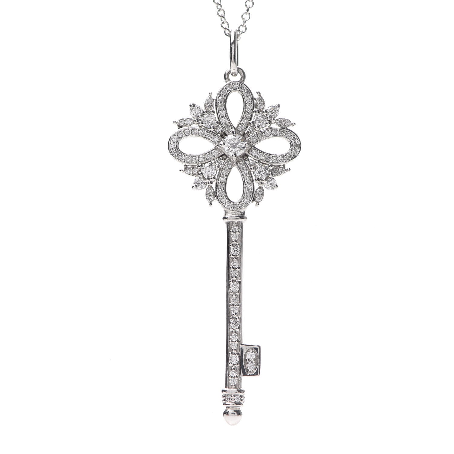 Tiffany Platinum Diamond Victoria Key Pendant Necklace 4 of 7