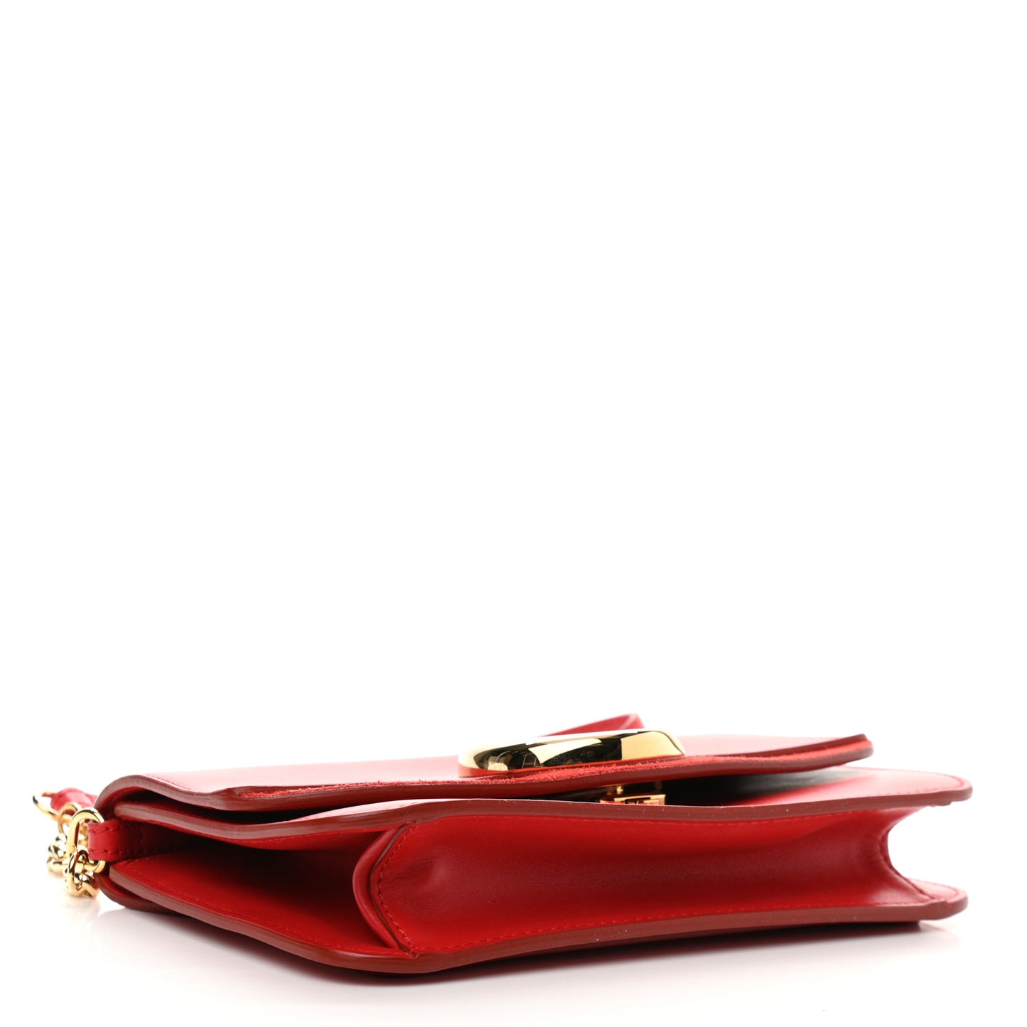 Calfskin Suede C Clutch With Chain Plaid Red