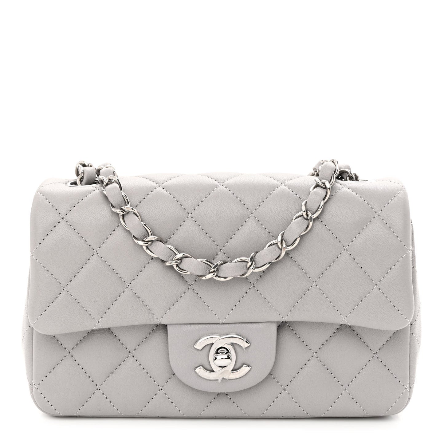 Lambskin Quilted Mini Rectangular Flap Grey