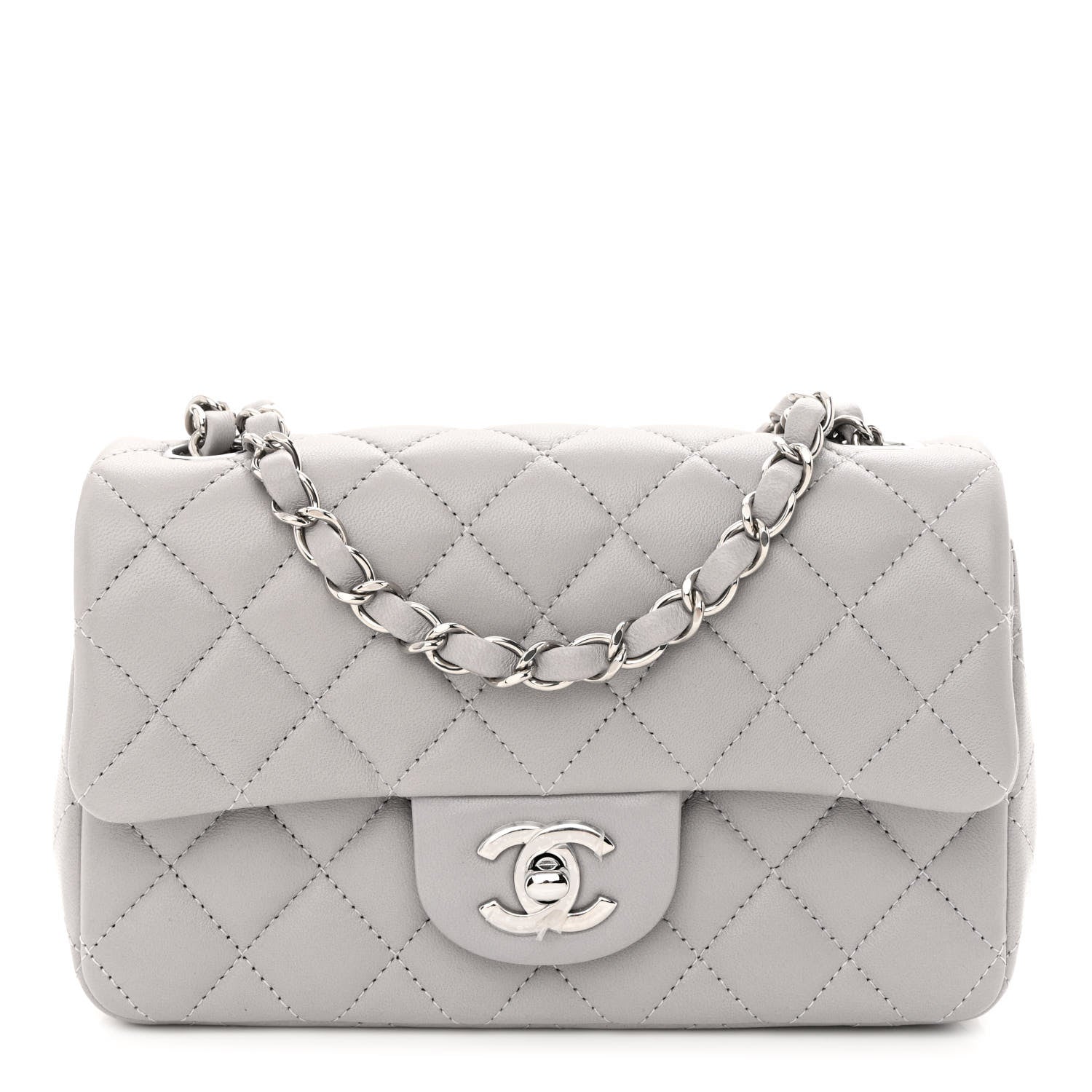 Chanel Lambskin Quilted Mini Rectangular Flap Grey 1 of 10