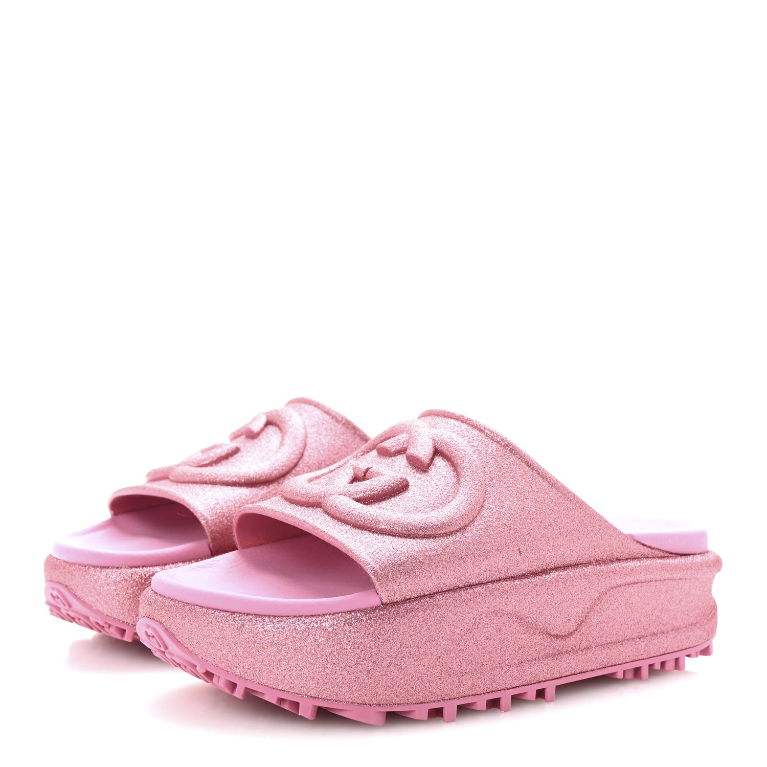 Gucci Glitter Rubber Womens Interlocking G Platform 42mm Slide Sandals 37 Rose 4 of 10