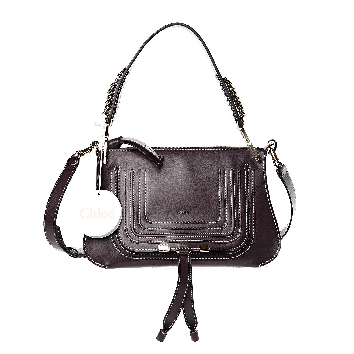 Chloe Calfskin Medium Marcie Saddle Shoulder Bag Black Raisin 1 of 9