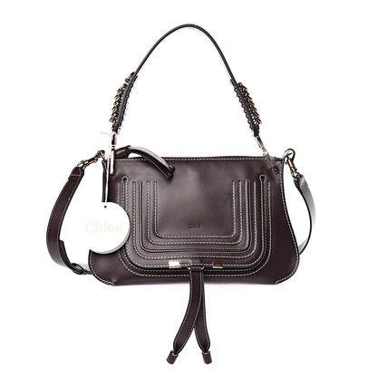Chloe Calfskin Medium Marcie Saddle Shoulder Bag Black Raisin 1 of 9