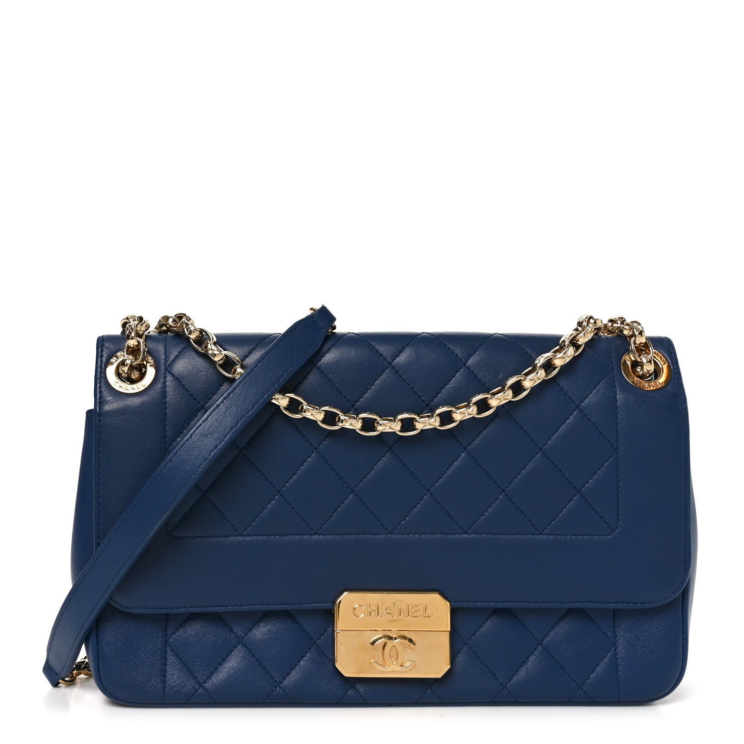 Chanel Lambskin Quilted Large Chic With Me Flap Navy 1 of 11