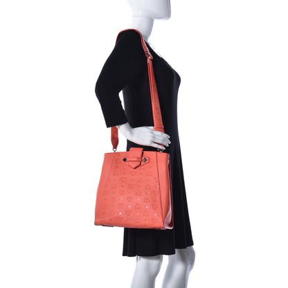 MCM Calfskin Ottomar Monogram Essential Bucket Bag Hot Coral 2 of 9