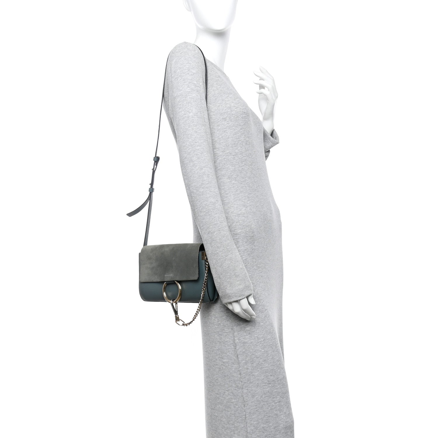 Chloe Suede Calfskin Small Faye Shoulder Bag Cloudy Blue 2 of 14