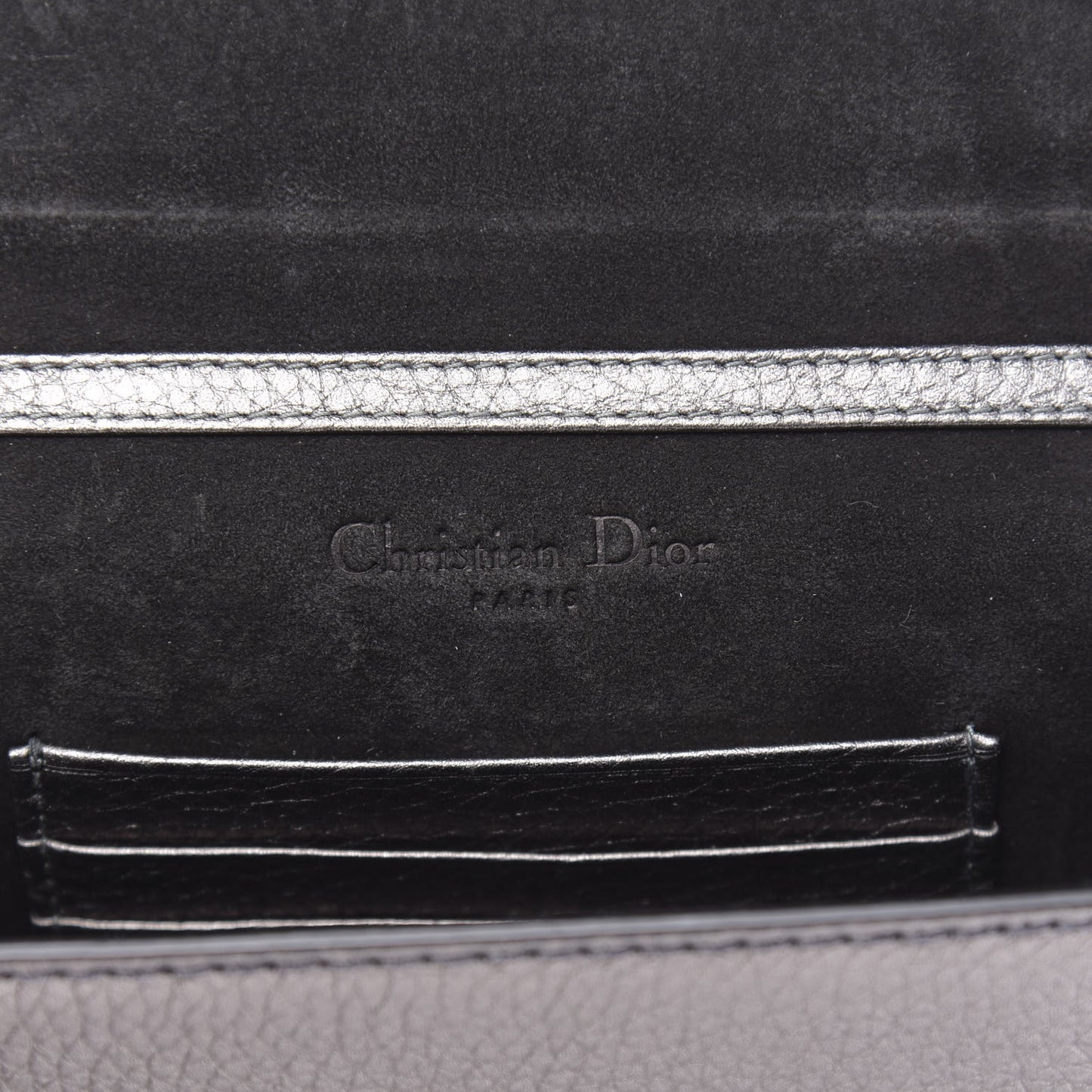 Metallic Grained Calfskin J'adior Clutch Gunmetal