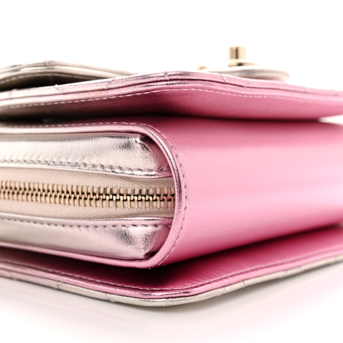 Metallic Lambskin Like A Wallet Flap Golden Pink