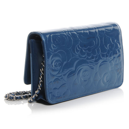 Chanel Patent Camellia Wallet on Chain WOC Blue 3 of 8
