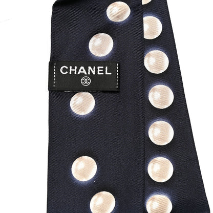 Chanel Silk Pearl CC Slim Bandeau Scarf Navy 3 of 3