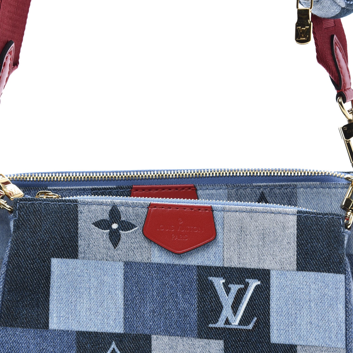Louis Vuitton Denim Damier Monogram Patchwork Multi Pochette Accessories Blue Rouge 16 of 16