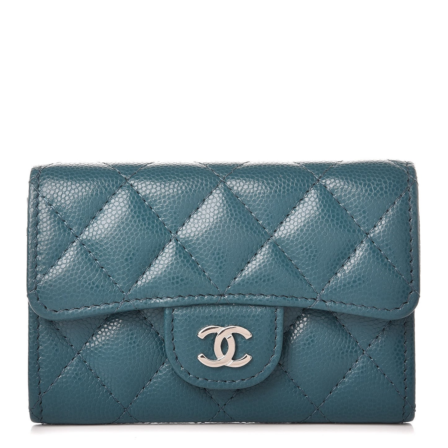 Caviar Quilted Flap Card Holder Dark Turquoise