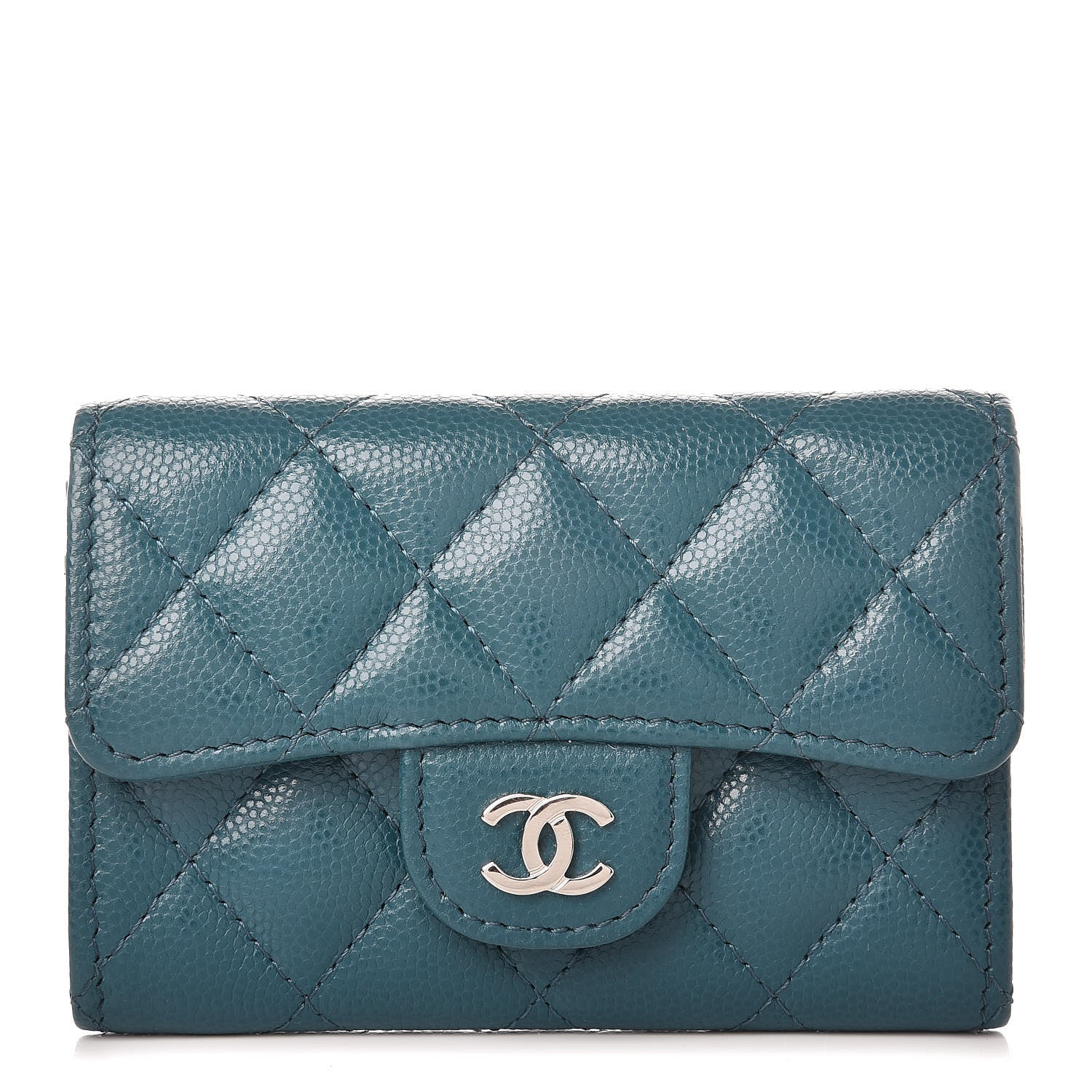 Chanel Caviar Quilted Flap Card Holder Dark Turquoise 1 of 11