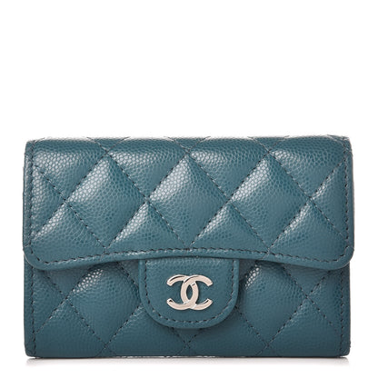 Chanel Caviar Quilted Flap Card Holder Dark Turquoise 1 of 11