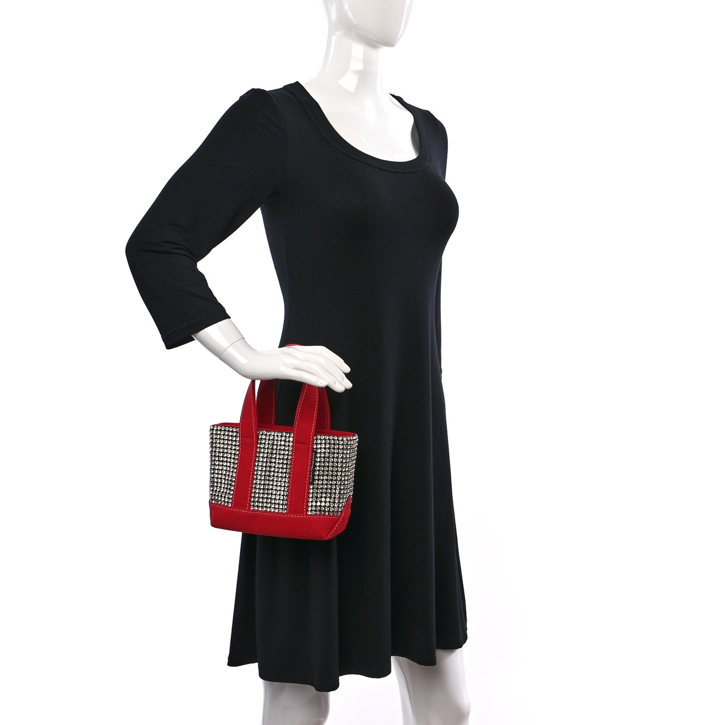 Mesh Crystal Rhinestone Mini Cruiser Tote Red Silver