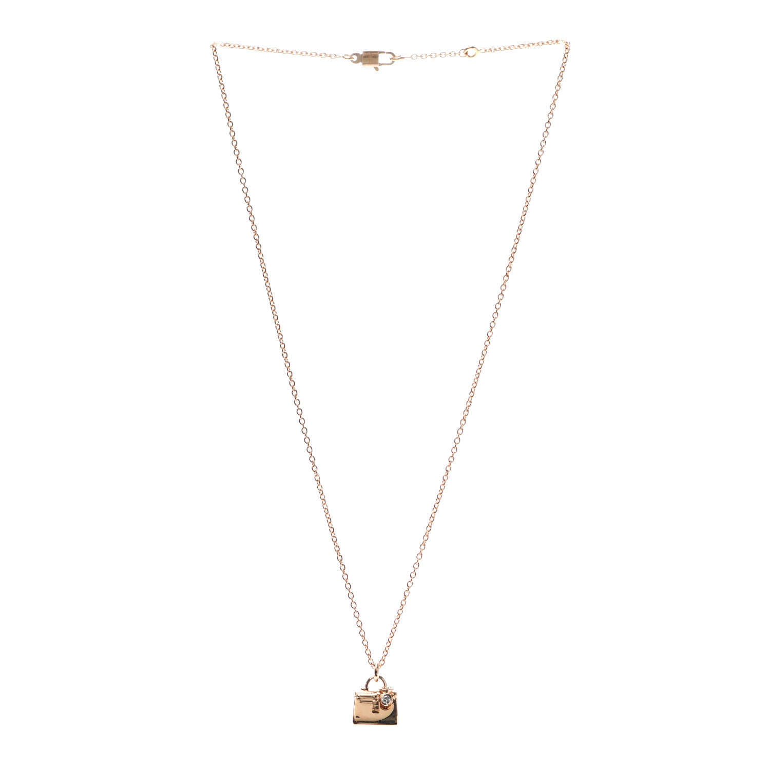 Hermes 18K Rose Gold Diamond Kelly Pendant Necklace 3 of 6