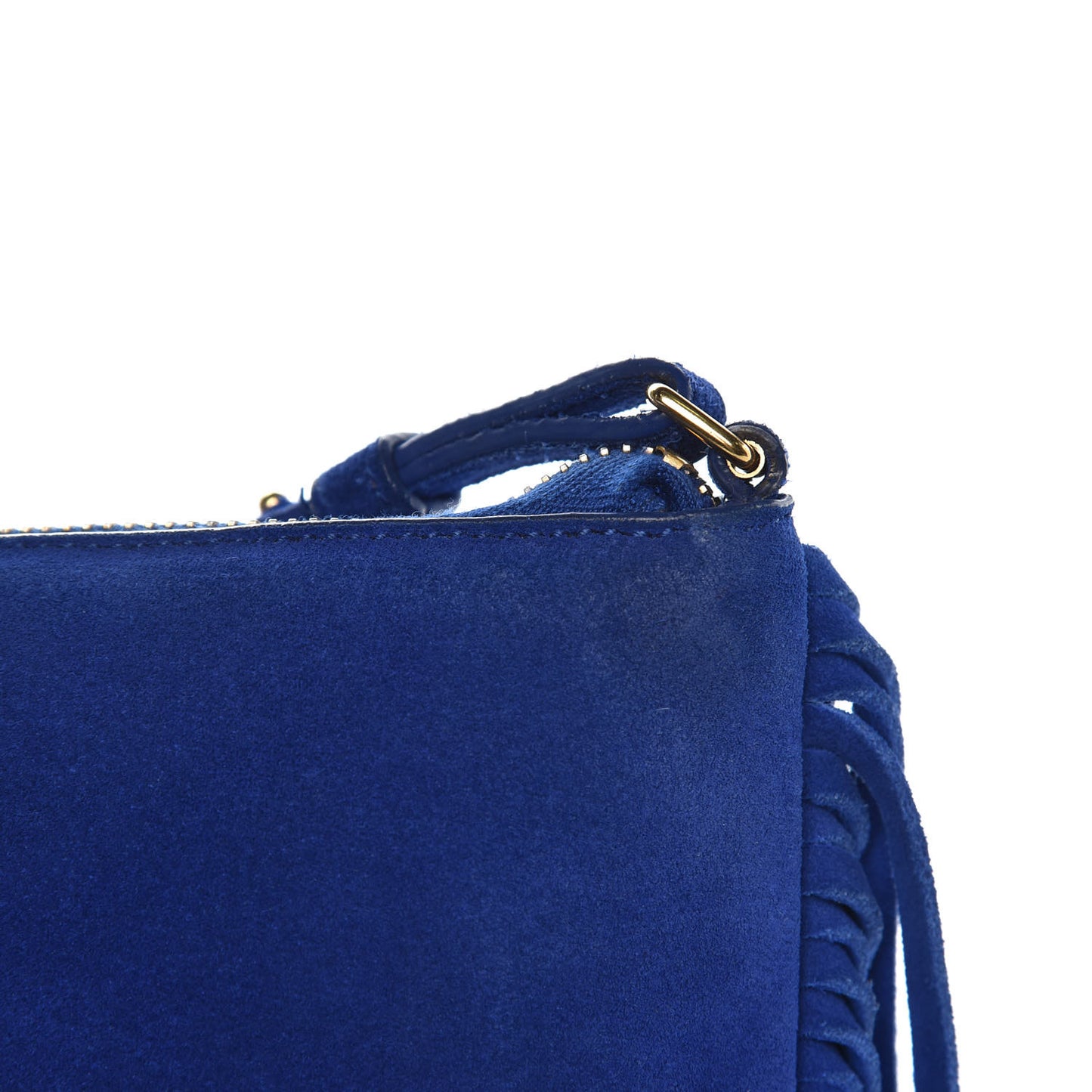 Suede Calfskin Small Fringe Crossbody Bag Blue