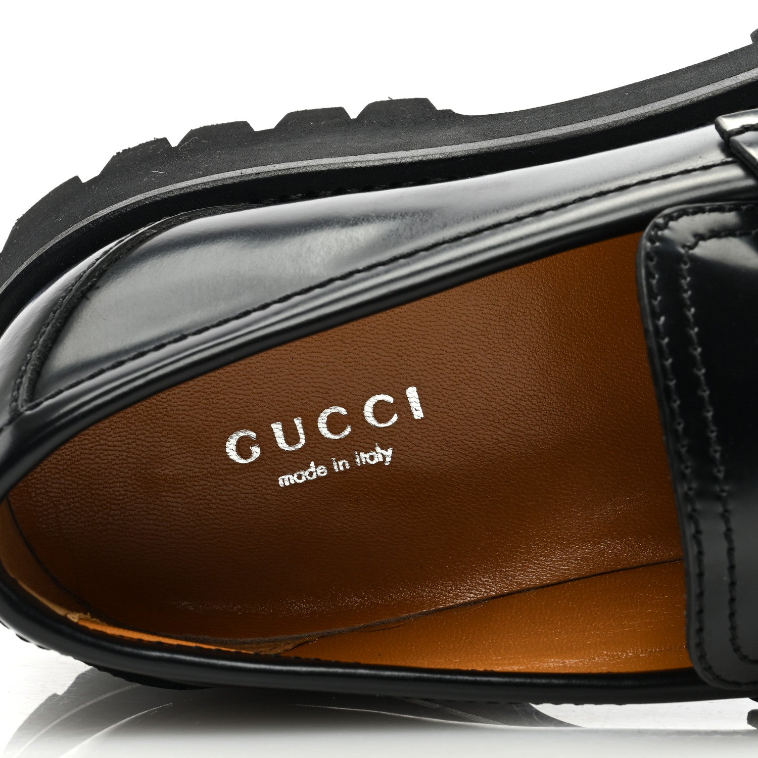 Gucci Cordovan Lux Womens Jeanne Platform Lug Sole 30/45mm Loafers 38 Black 7 of 7