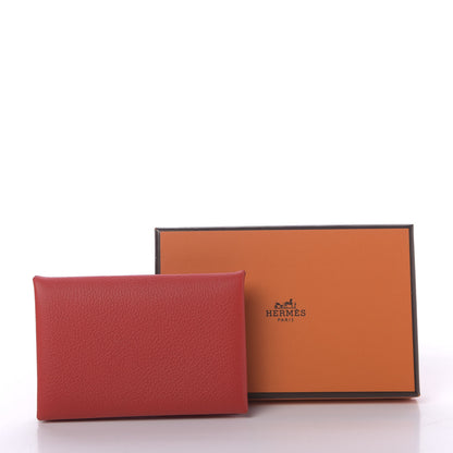 Hermes Evercolor Calvi Card Case Rouge De Coeur 9 of 9