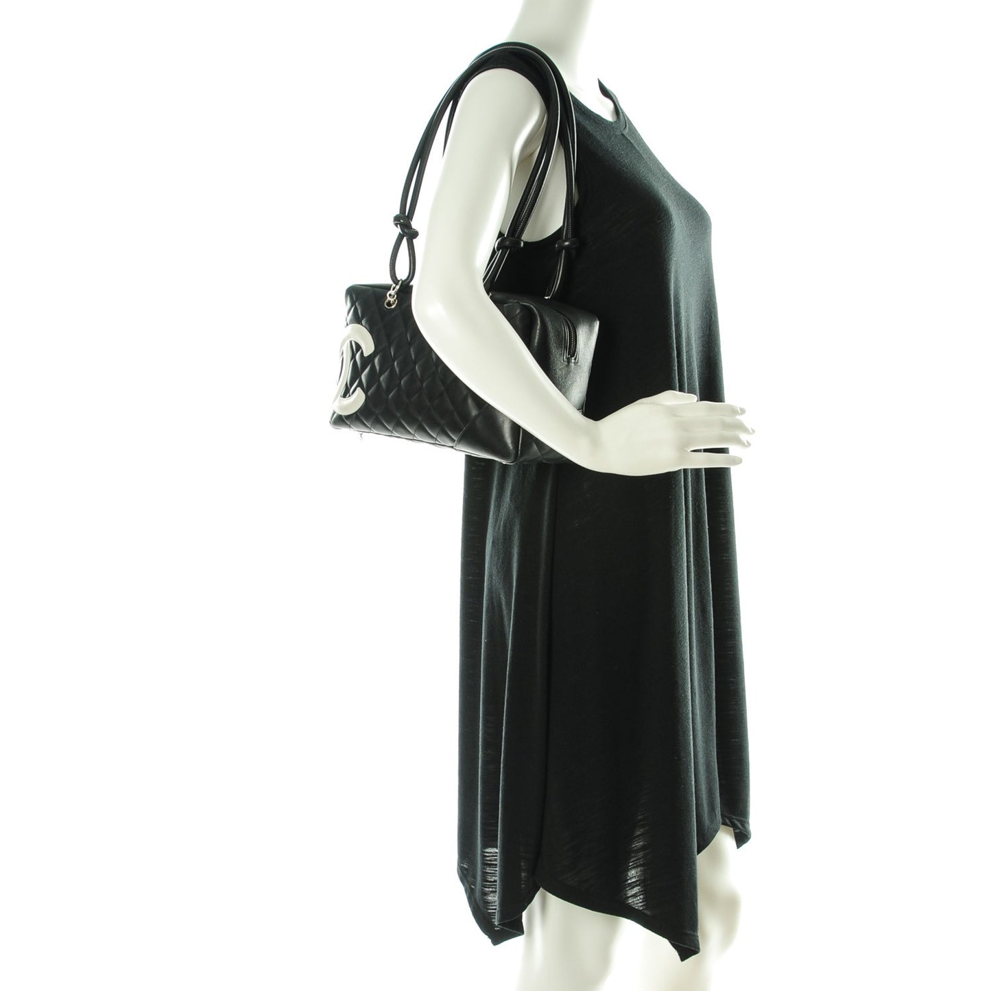 Calfskin Quilted Large Cambon Bowler Black White