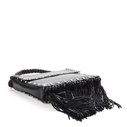 Valentino Garavani Pebbled Calfskin Rockstud Rolling Fringe Messenger Black 4 of 6
