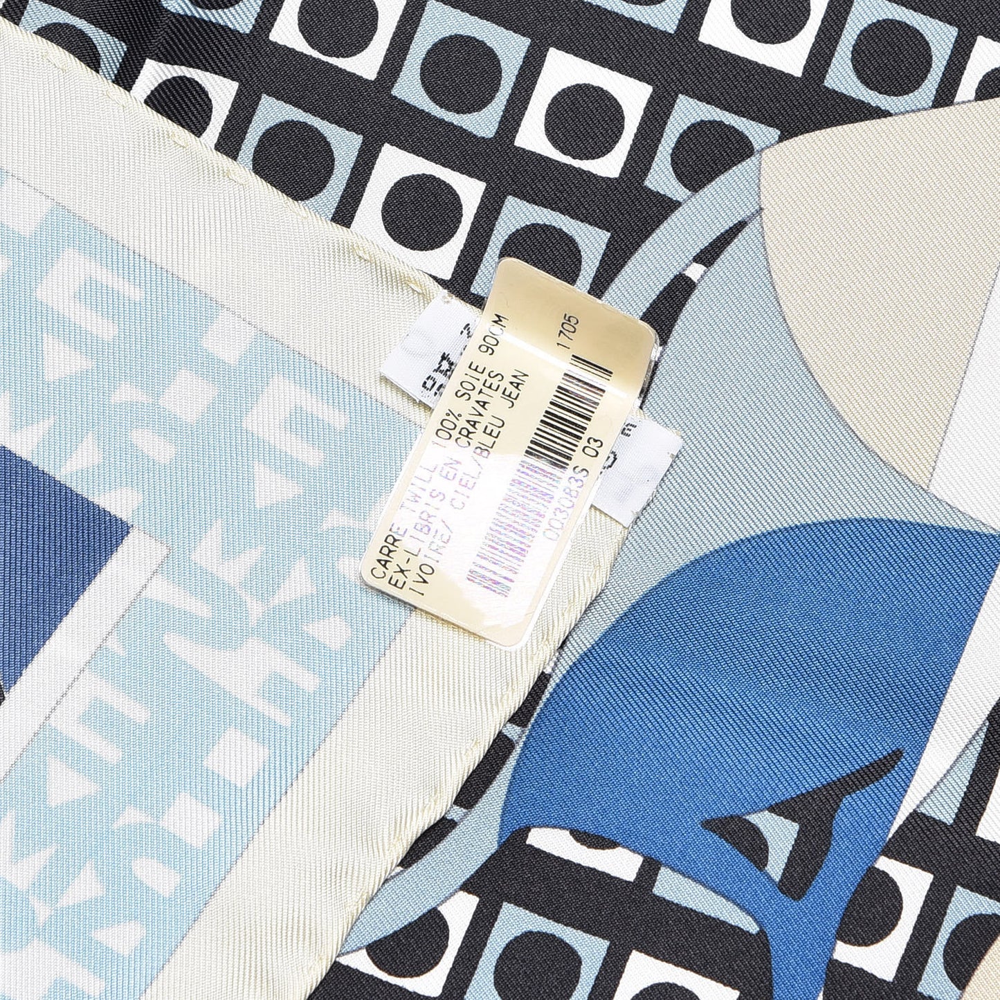 Silk Ex-Libris En Cravates 90 Scarf Ivory Ciel Blue Jean