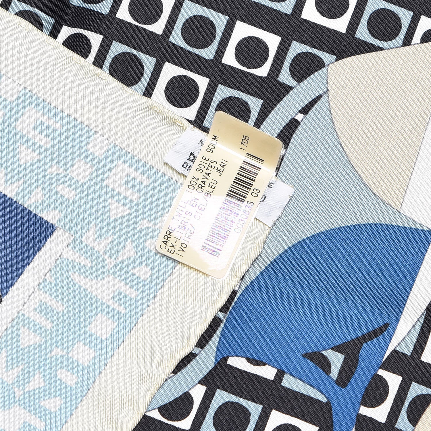 Hermes Silk Ex-Libris En Cravates 90 Scarf Ivory Ciel Blue Jean 4 of 5