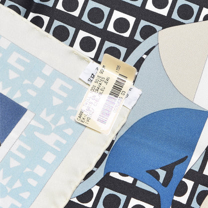 Hermes Silk Ex-Libris En Cravates 90 Scarf Ivory Ciel Blue Jean 4 of 5