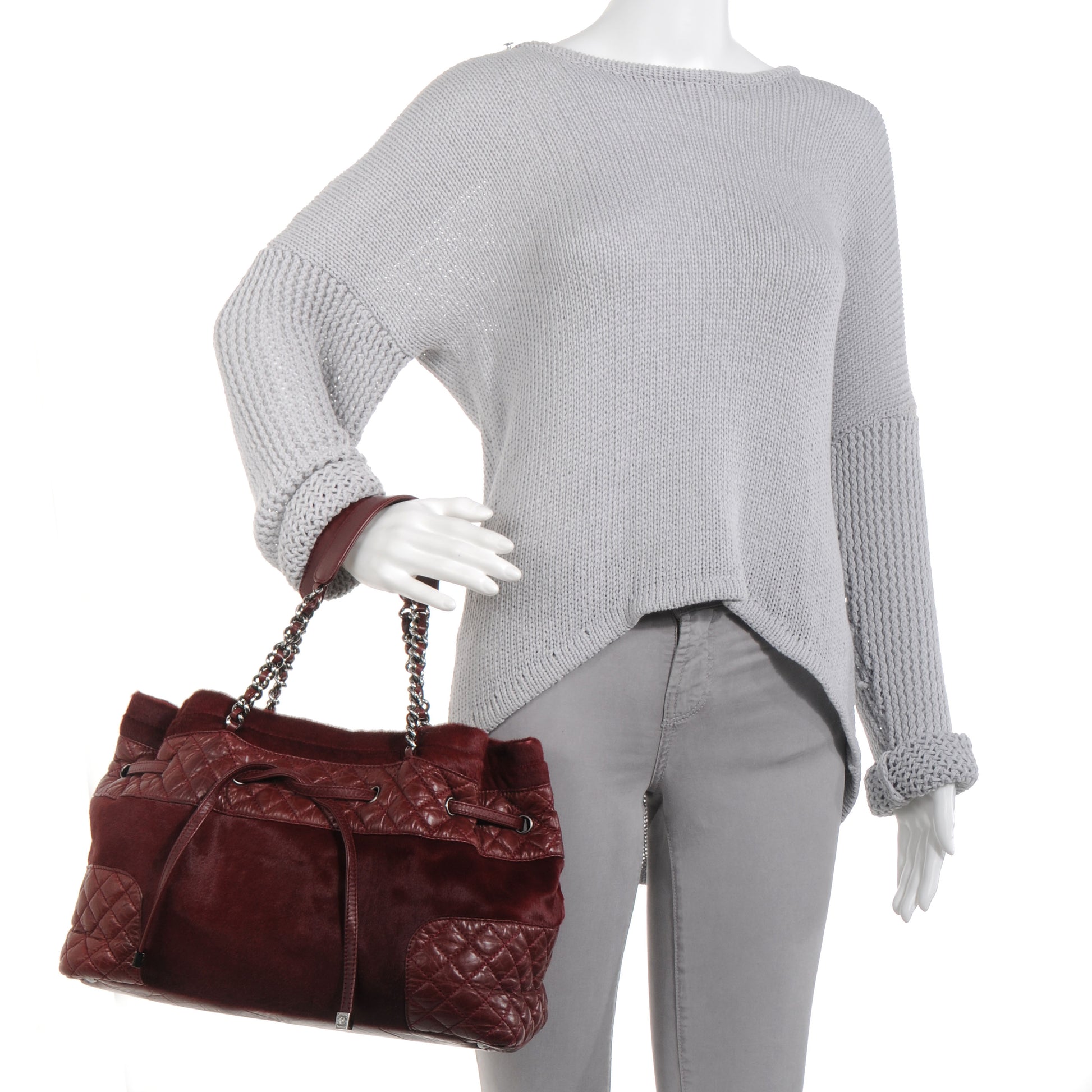 Chanel Pony Hair Quilted Drawstring Tote Dark Red 2 of 7