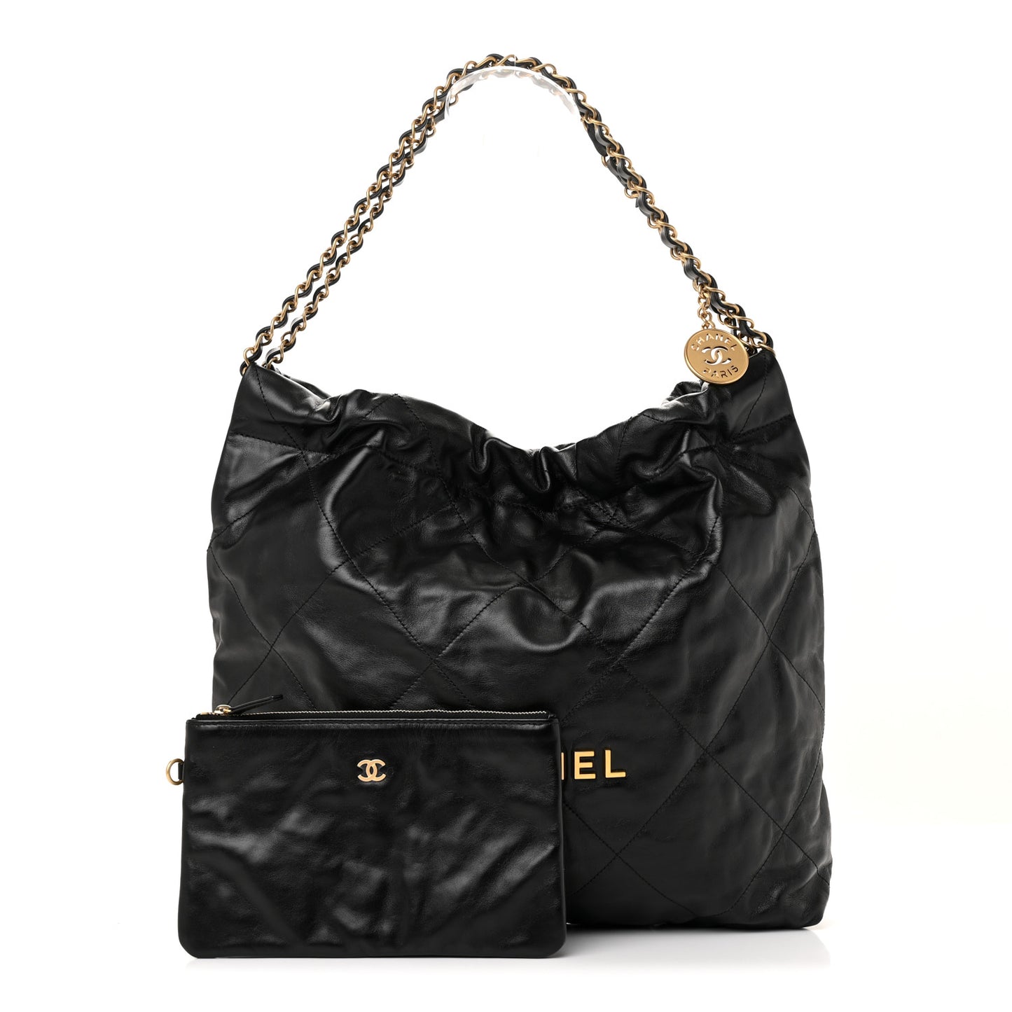 Shiny Calfskin Quilted Chanel 22 Black