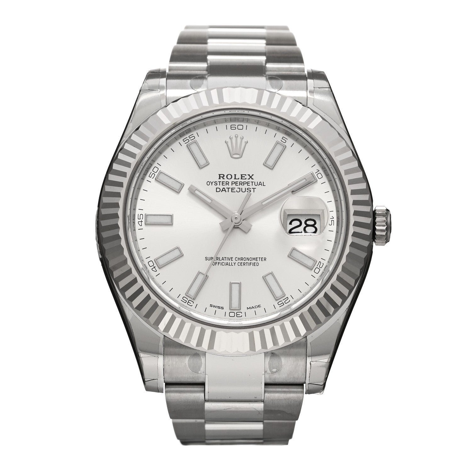 Rolex Stainless Steel 18K White Gold 41mm Oyster Perpetual Datejust Watch Silver 116334 1 of 5