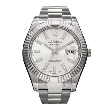 Rolex Stainless Steel 18K White Gold 41mm Oyster Perpetual Datejust Watch Silver 116334 1 of 5