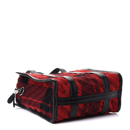 Balenciaga Wool Cuir Arena Plaid Diagonal Allover Logo Matelasse XS Bazar Shopper Tote Red Black 4 of 10
