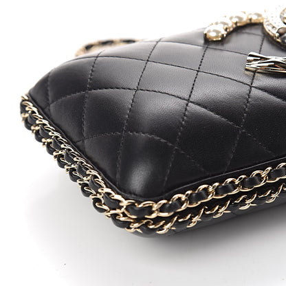 Chanel Lambskin Quilted Pearl Crystal Chain Around Clutch Black 8 of 10