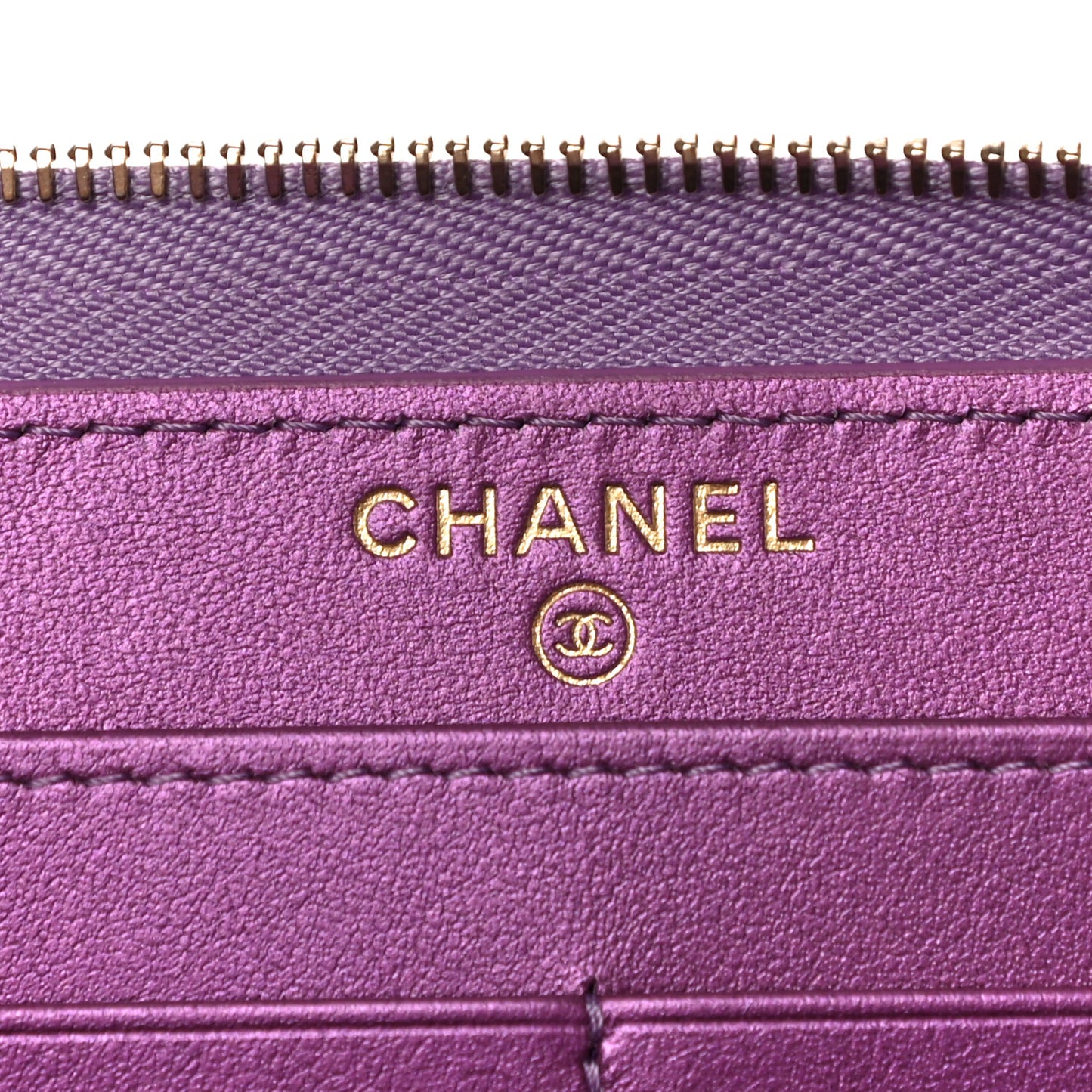 Iridescent Lambskin Quilted Large Gusset Zip Around Wallet Purple