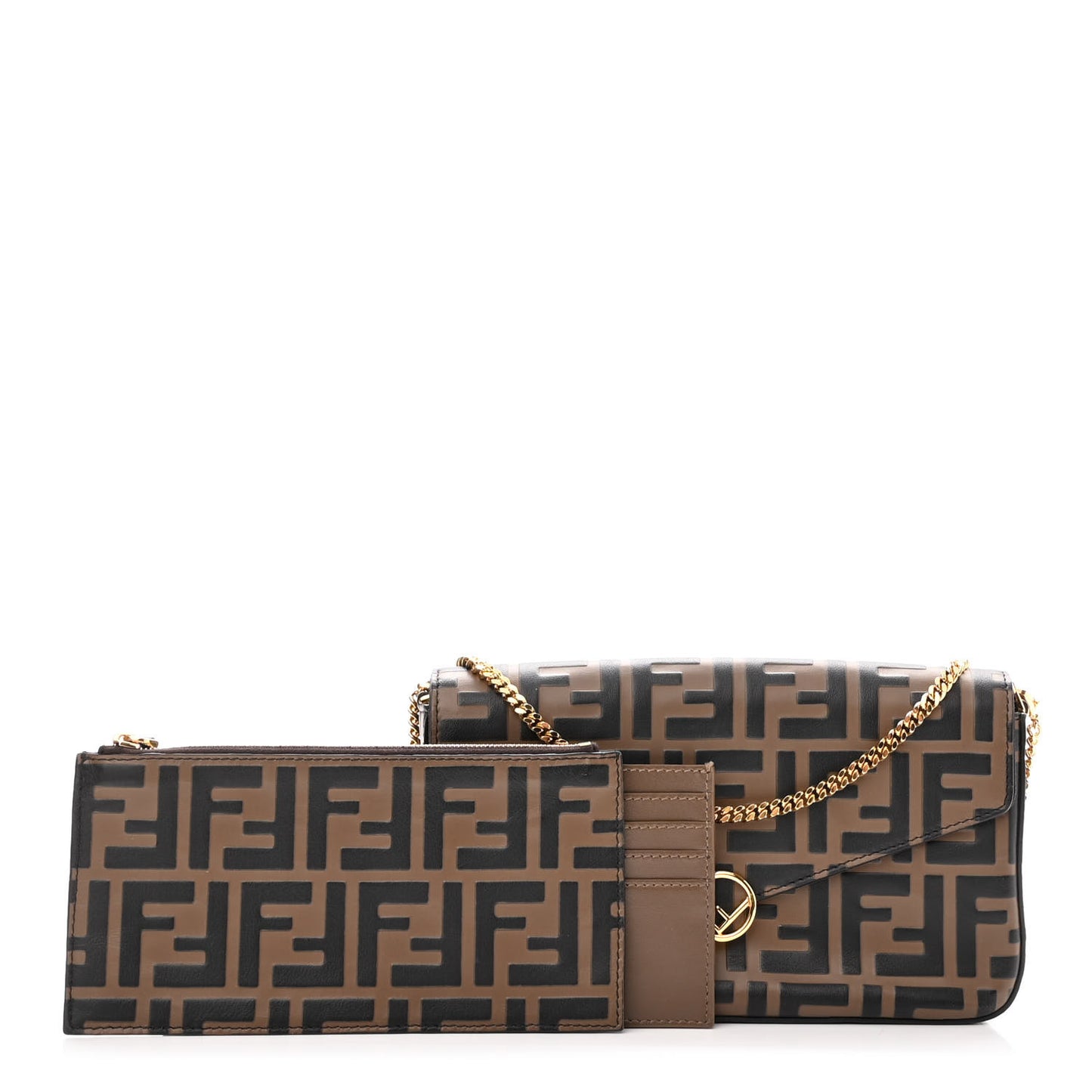 Vitello Soft F is Fendi Bi-Color FF 1974 Embossed Envelope Wallet On Chain with Pouches Maya Black