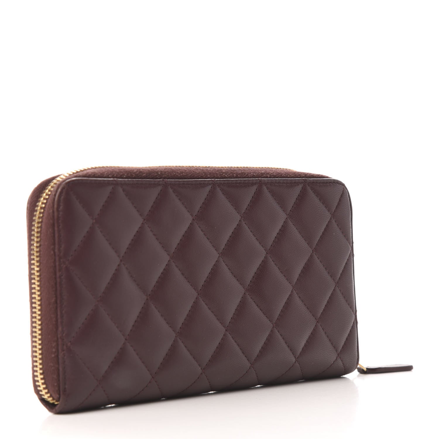 Chanel Lambskin Quilted Large Gusset Zip Around Wallet Burgundy 3 of 7
