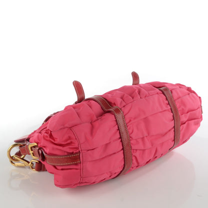 Prada Tessuto Nylon Nappa Braided Gaufre Shoulder Bag Peonia 4 of 7