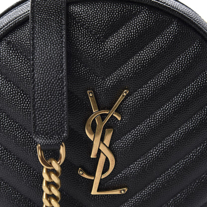 Saint Laurent Grain De Poudre Matelasse Chevron Quilted Round Vinyle Camera Bag Black 10 of 10