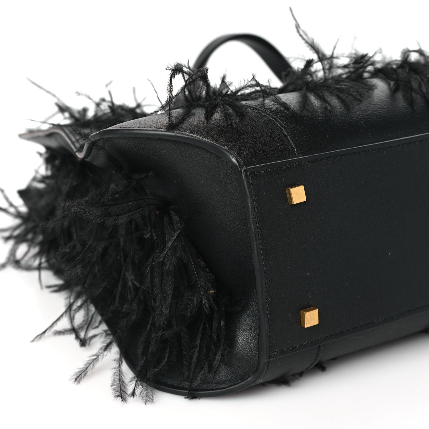 Valentino Garavani Calfskin Ostrich Feather Roman Stud VLogo Tote Black 8 of 9