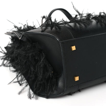 Valentino Garavani Calfskin Ostrich Feather Roman Stud VLogo Tote Black 8 of 9