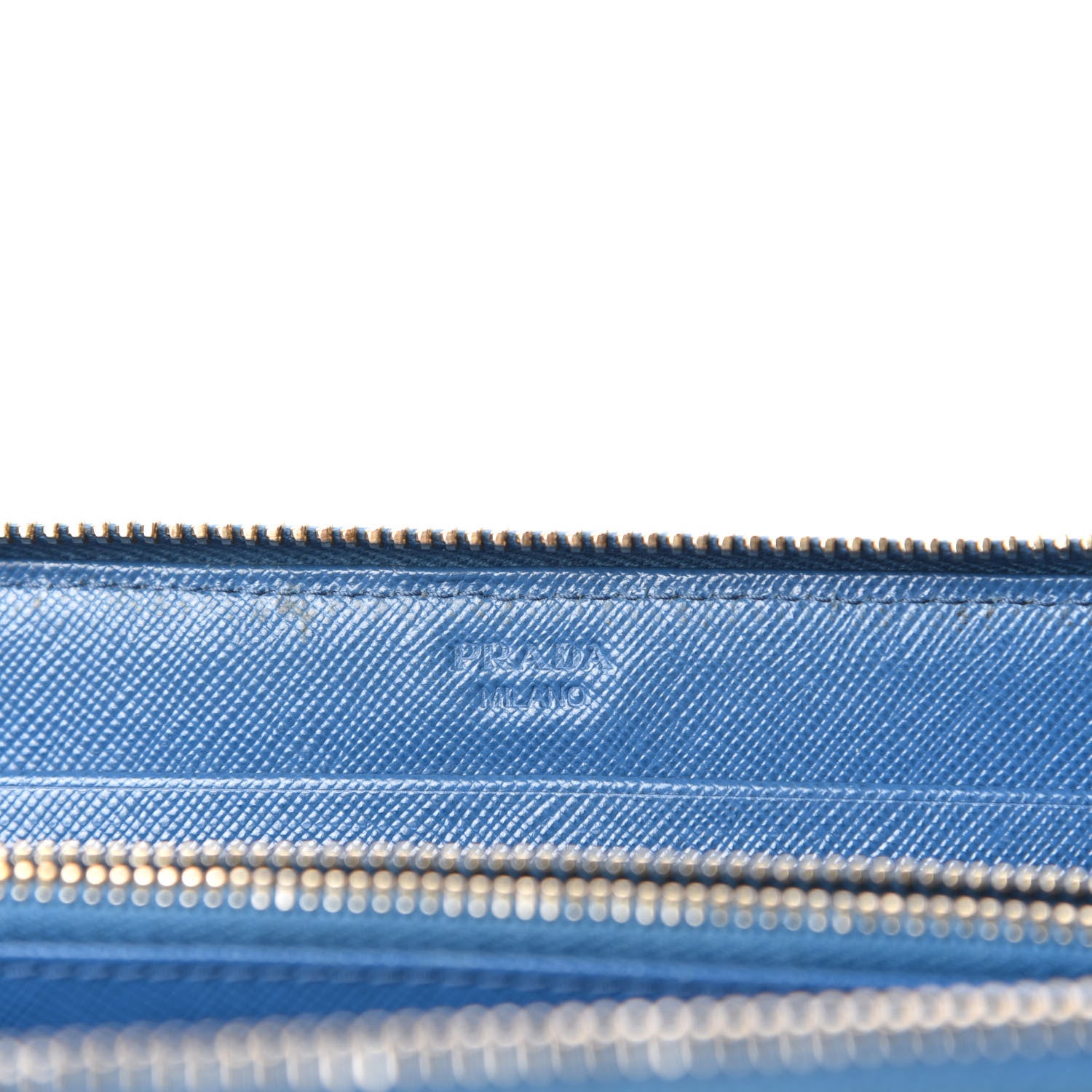 Prada Saffiano Metal Zip Around Wallet Blue 6 of 6