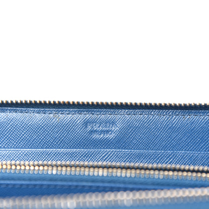 Prada Saffiano Metal Zip Around Wallet Blue 6 of 6