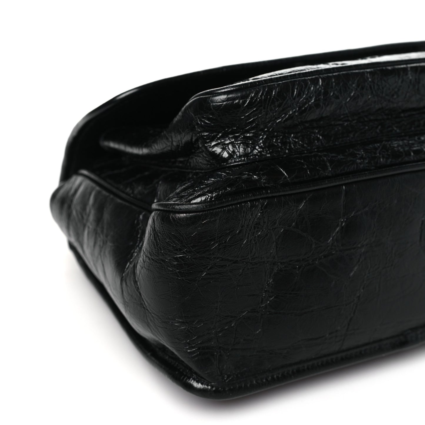 Crinkled Calfskin Matelasse Monogram Medium Niki Chain Satchel Black