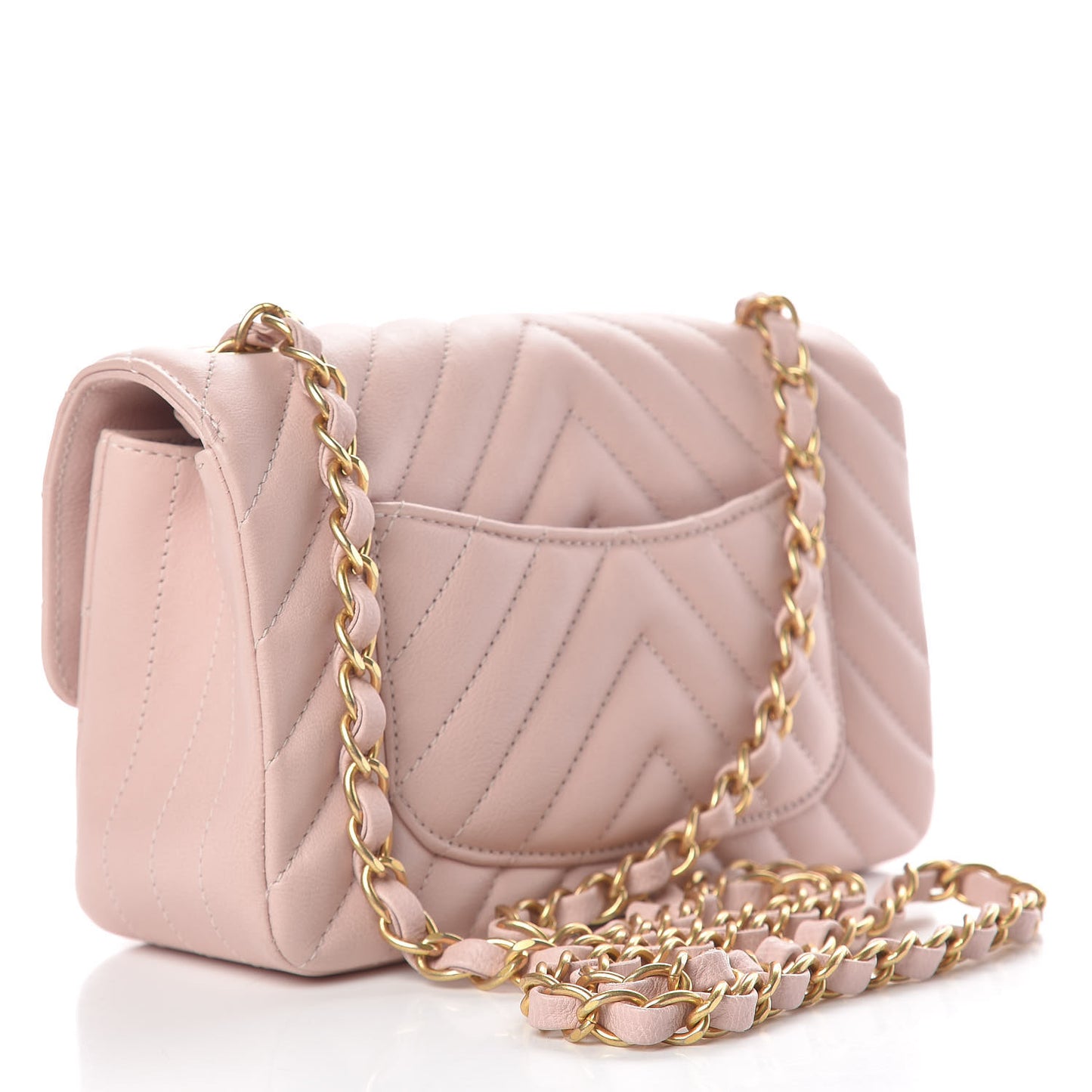 Calfskin Chevron Quilted Mini Rectangular Flap Light Pink