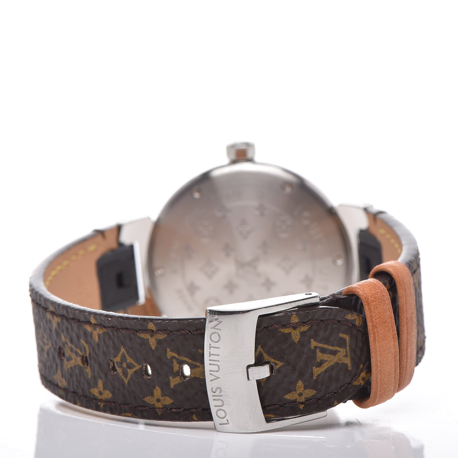 Louis Vuitton Stainless Steel Monogram 34mm Tambour Quartz Watch Brown 4 of 9