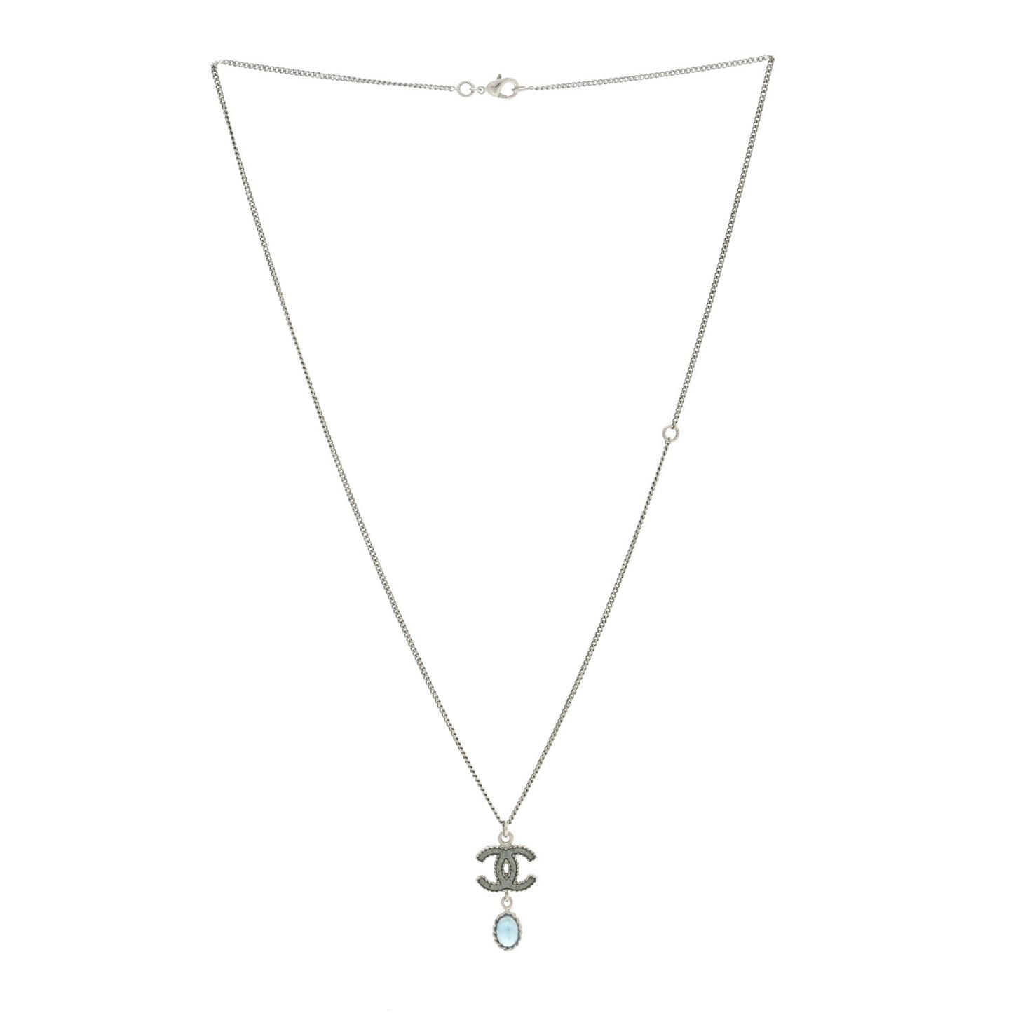 Enamel CC Drop Necklace Silver