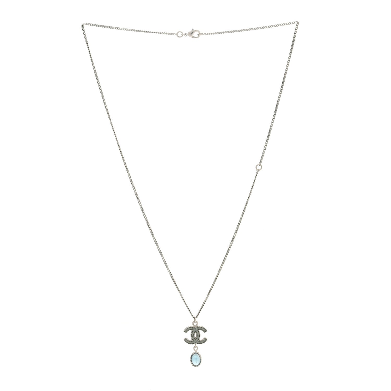 Chanel Enamel CC Drop Necklace Silver 3 of 4